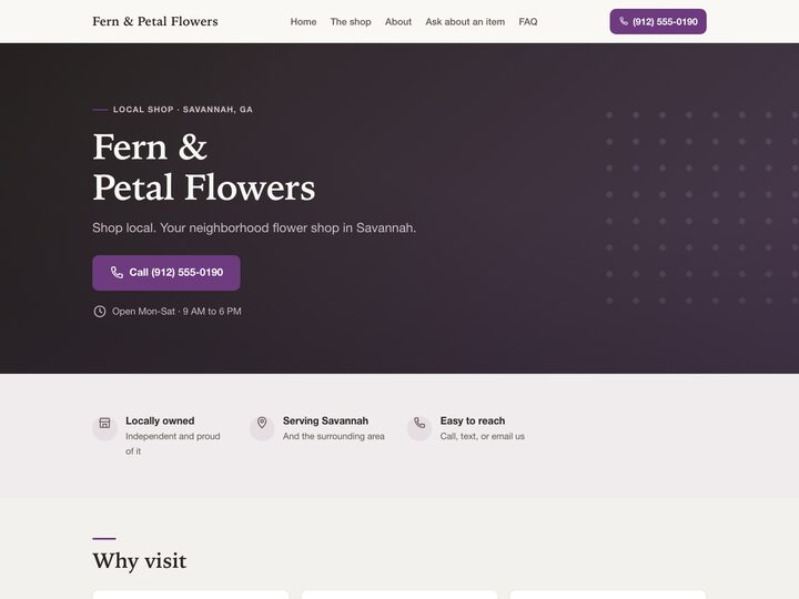 Demo website for Fern & Petal Flowers