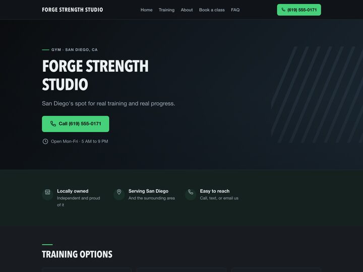 Demo website for Forge Strength Studio